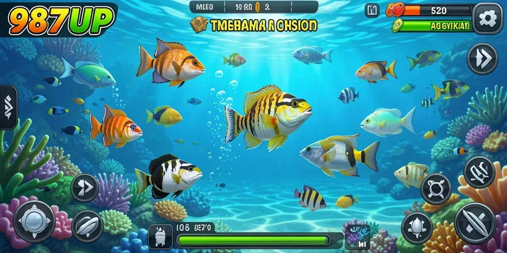 Gameplay seru Tembak Ikan di 987UP dengan berbagai pilihan senjata.
