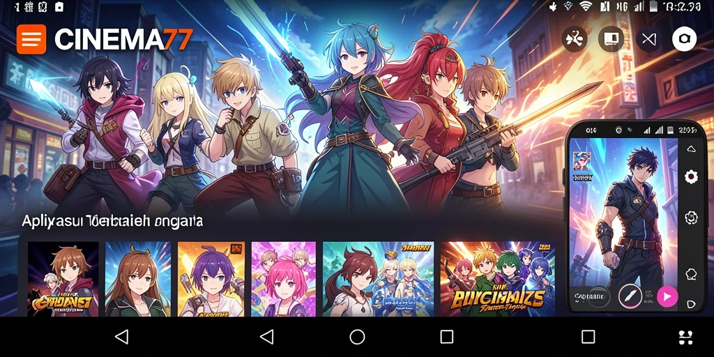 Tampilan screenshot utama CINEMA77 menampilkan momen seru dari anime.