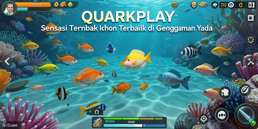 Tampilan utama gameplay QUARKPLAY dengan aksi menembak ikan yang seru.