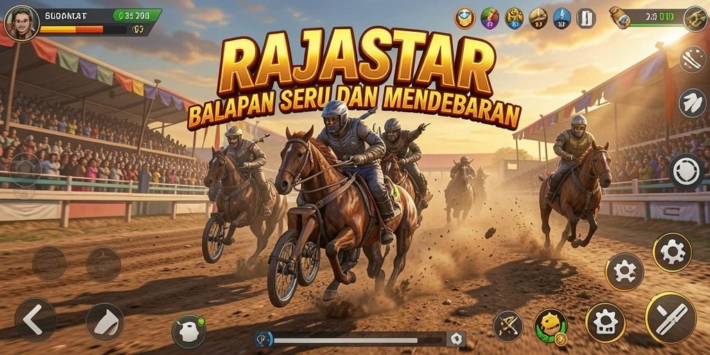 Screenshot utama RAJASTAR menampilkan balapan yang mendebarkan di trek yang menantang.